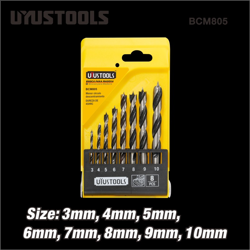 wood drill UyusTools 8 PC Wood Drill Bit Set BCM805