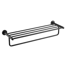 050B Black Towel Bar with Shelf 60cm