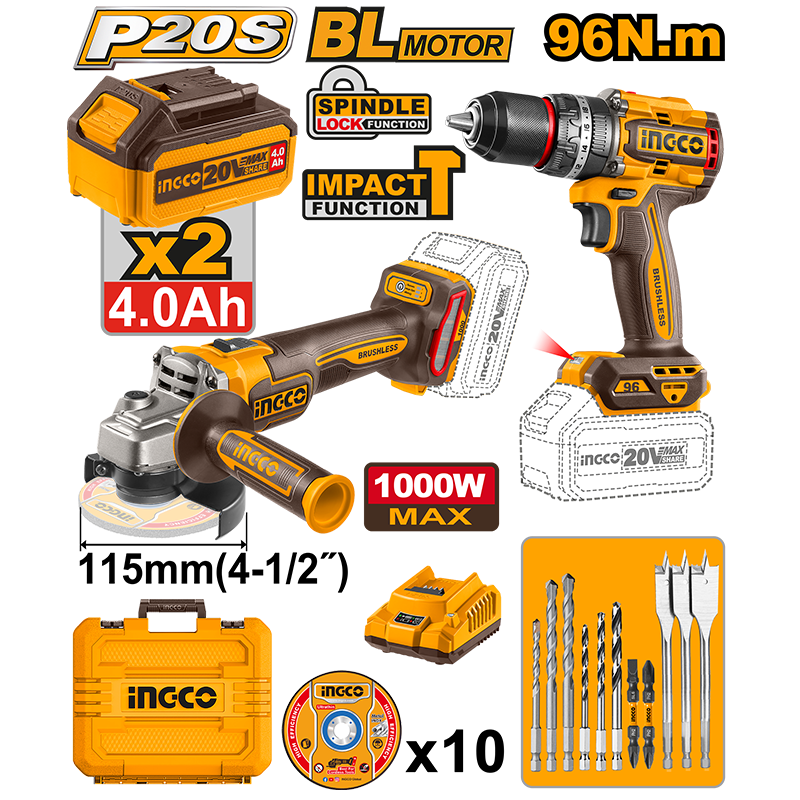 INGCO 2PCS Cordless Combo Kit COSLI241298